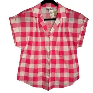 NWT VTG 80s 90s Hocus Pocus Neon Pink Plaid Gingham Blouse Size Large